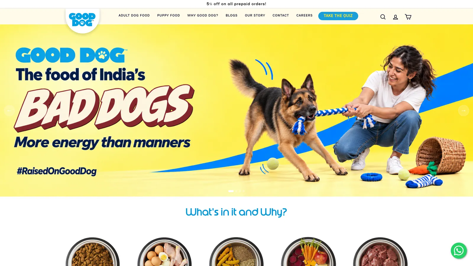 Authentic screenshot of the Good Dog India website homepage