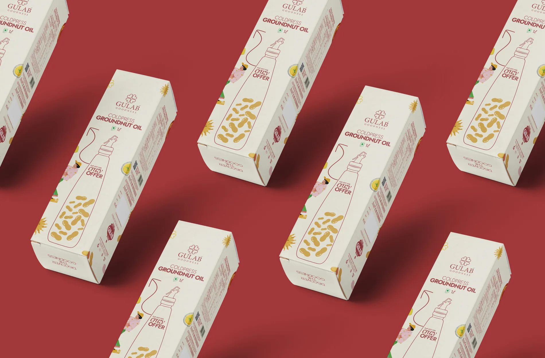 Goodness groundnut-oil packaging, back and left view