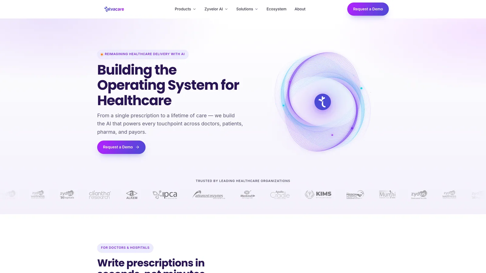 Authentic screenshot of the Tatvacare website homepage